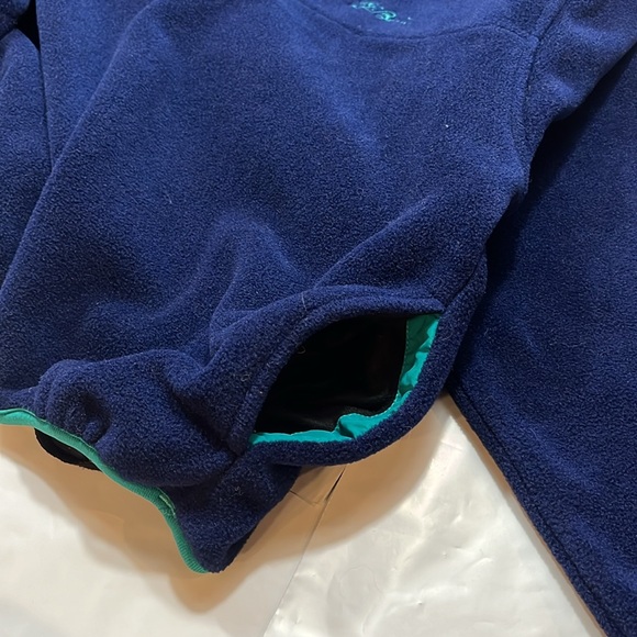 LL Bean BLUE FLEECE jacket aqua trim PULLOVER 4 snap neck, Mens 2XL side pockets - Picture 12 of 15